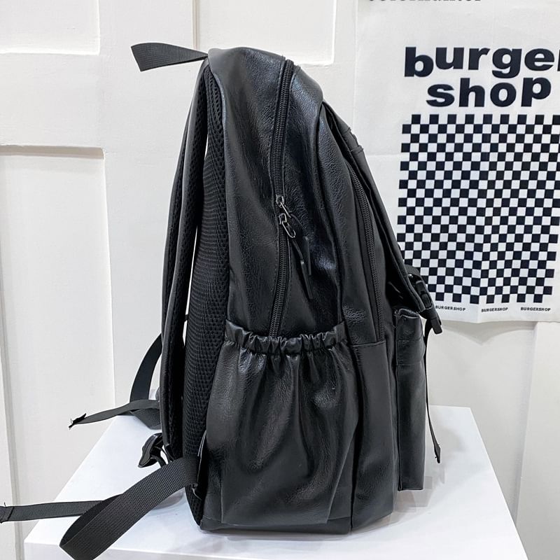 Plain Faux Backpack Leather Zip
