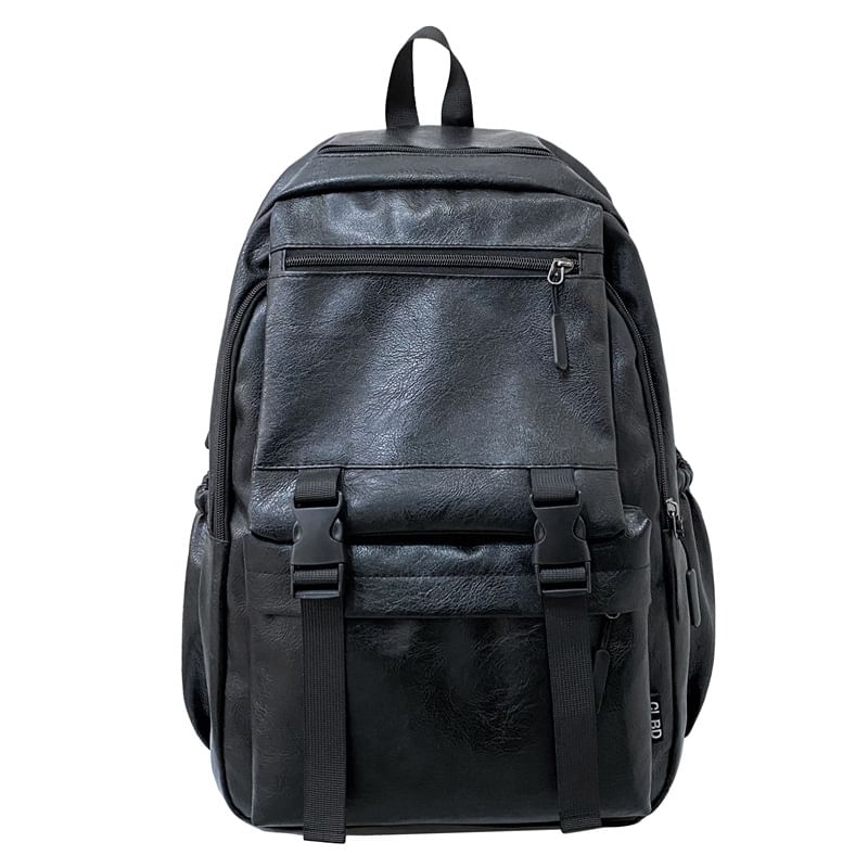 Plain Faux Backpack Leather Zip