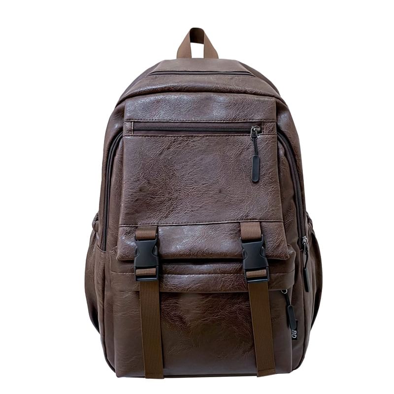 Plain Faux Backpack Leather Zip