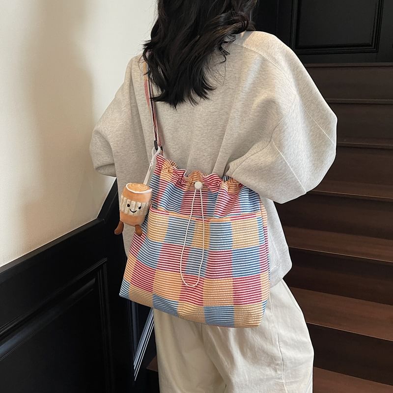 Bag Drawstring Crossbody Plaid