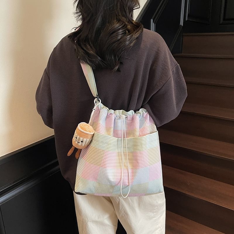 Bag Drawstring Crossbody Plaid