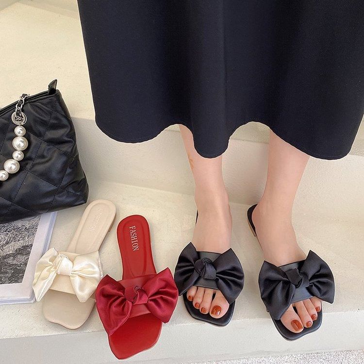 Bow Satin Slide Sandals