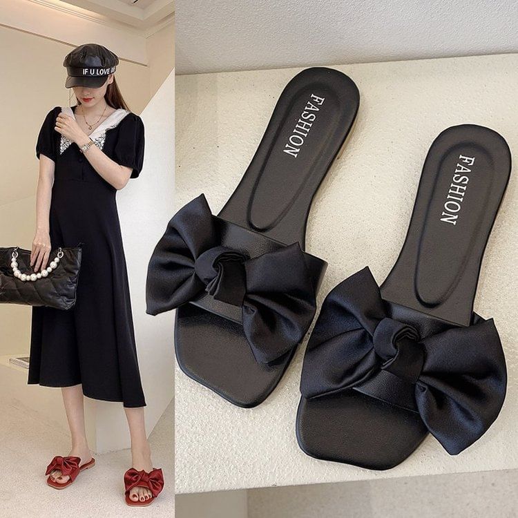 Bow Satin Slide Sandals