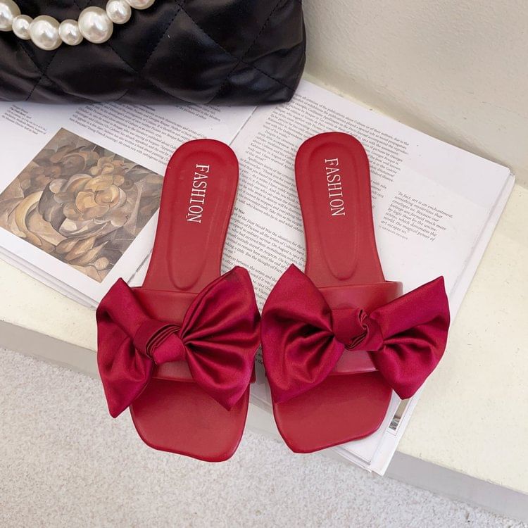 Bow Satin Slide Sandals
