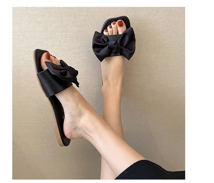 Bow Satin Slide Sandals