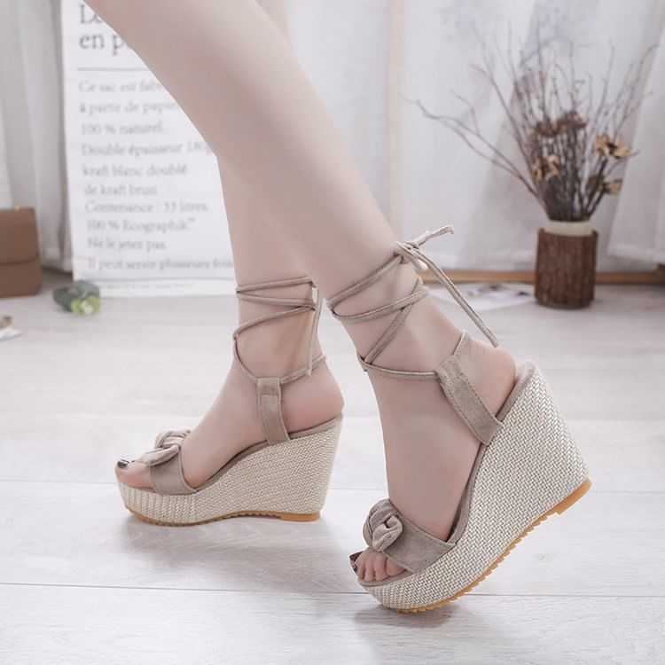 Wedge Sandals Tie-Up Platform Bow