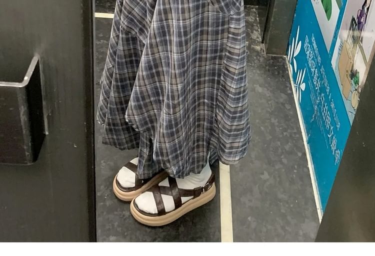 Dress Neck Sleeveless A-Line Maxi Round Plaid Asymmetrical