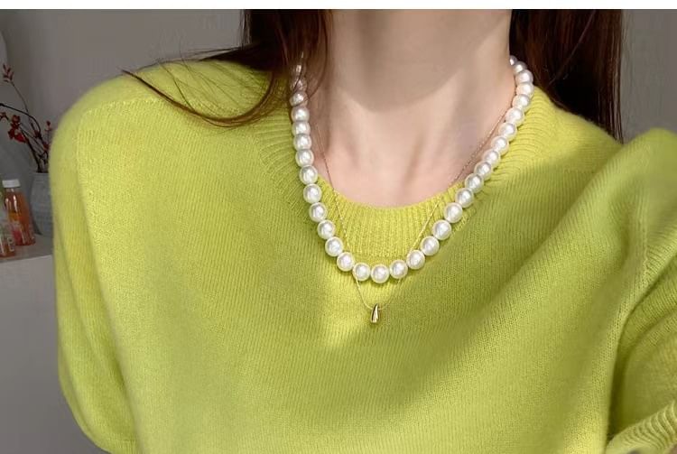 Knit Neck Gradient Crew Short-Sleeve Top