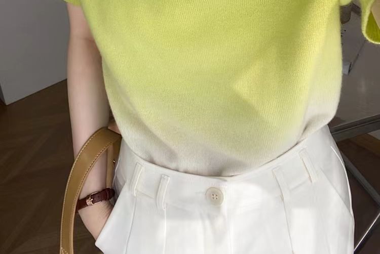 Knit Neck Gradient Crew Short-Sleeve Top