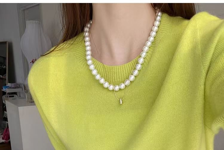 Knit Neck Gradient Crew Short-Sleeve Top