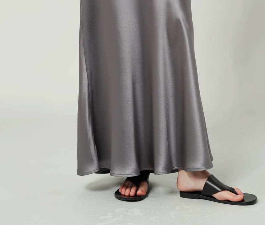 Waist Maxi A-Line Satin Skirt High Plain