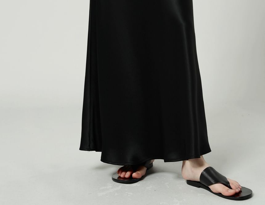 Waist Maxi A-Line Satin Skirt High Plain