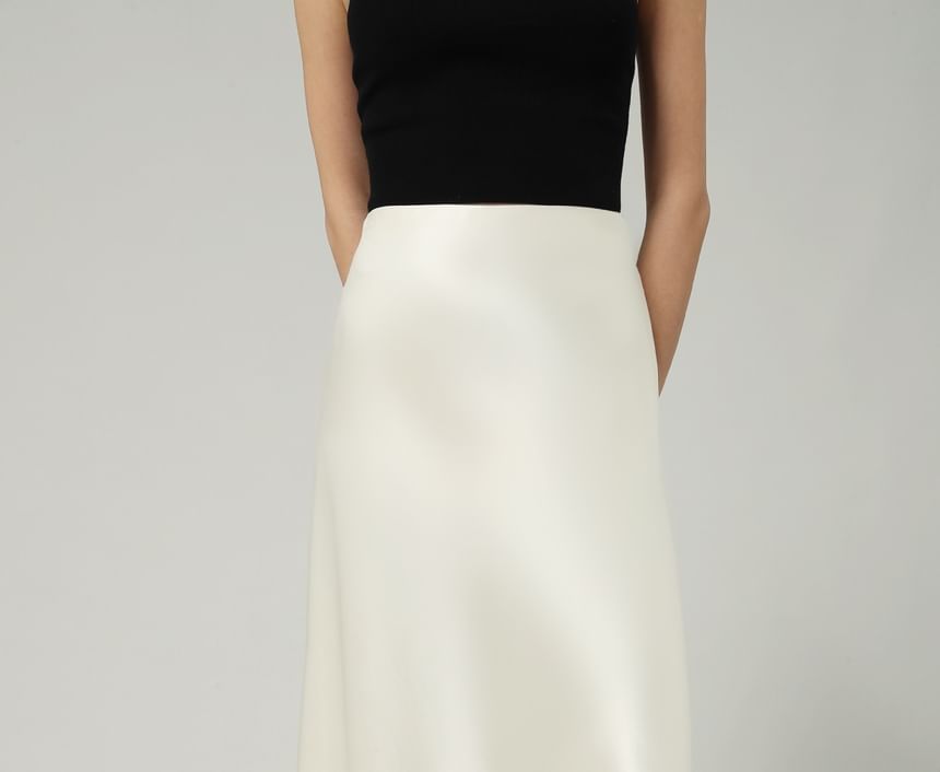 Waist Maxi A-Line Satin Skirt High Plain