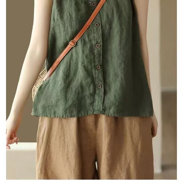 Scoop Camisole Plain Buttoned Top Neck