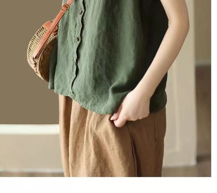 Scoop Camisole Plain Buttoned Top Neck