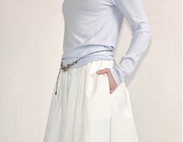 Skirt Waist Midi Plain Elastic Paperbag