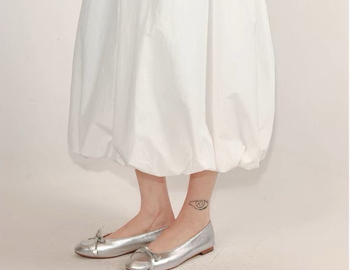 Skirt Waist Midi Plain Elastic Paperbag