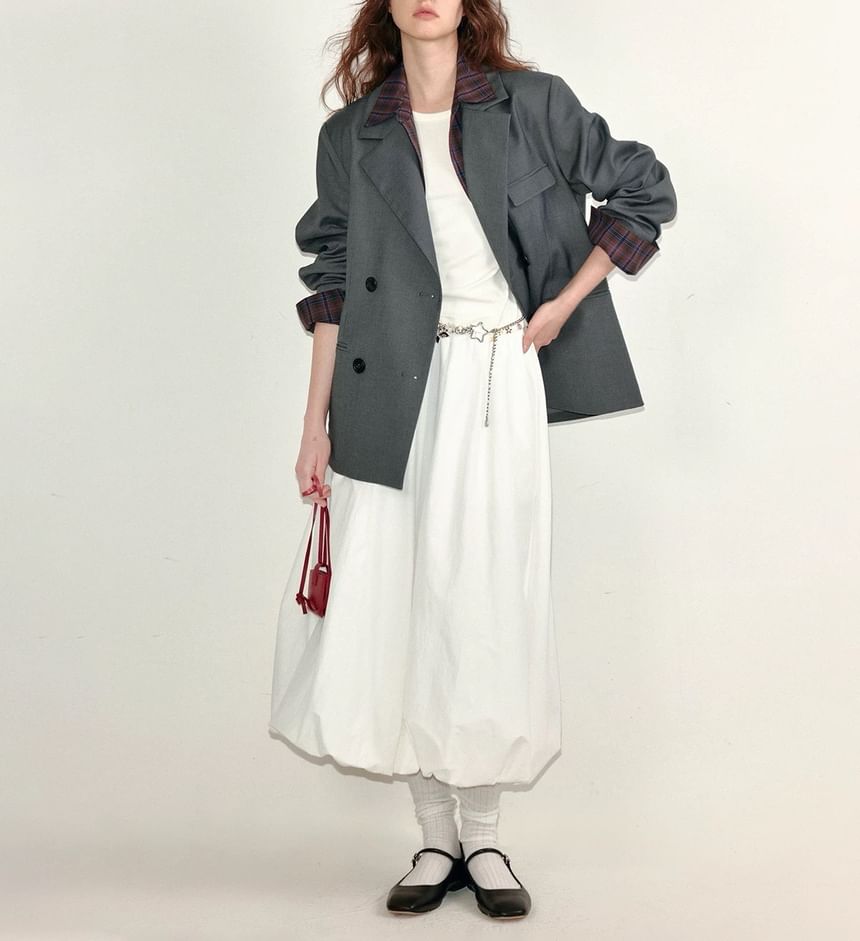 Skirt Waist Midi Plain Elastic Paperbag