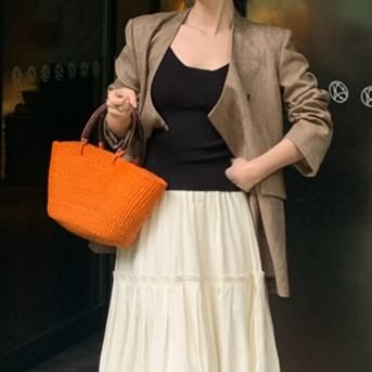 Spaghetti Scoop Strap Camisole Plain Neck Top