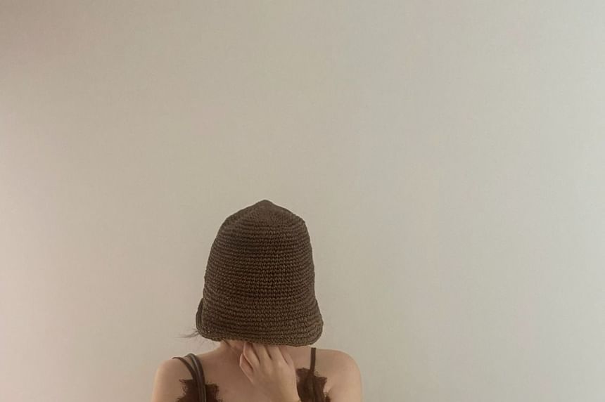 Cami Strap V-Neck Lace Top Spaghetti Plain