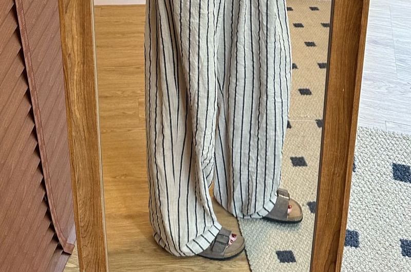 Striped Plain Leg High Waist Wide Pants