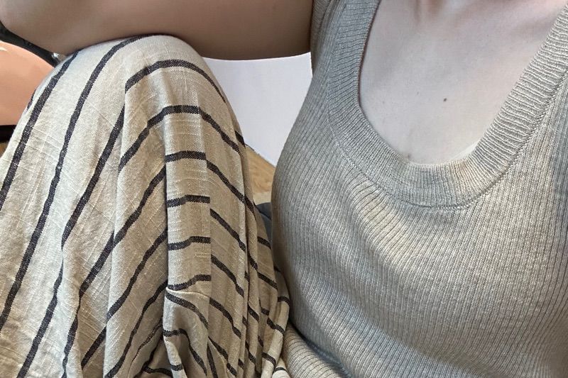 Waist Plain Striped Leg Wide Pants High