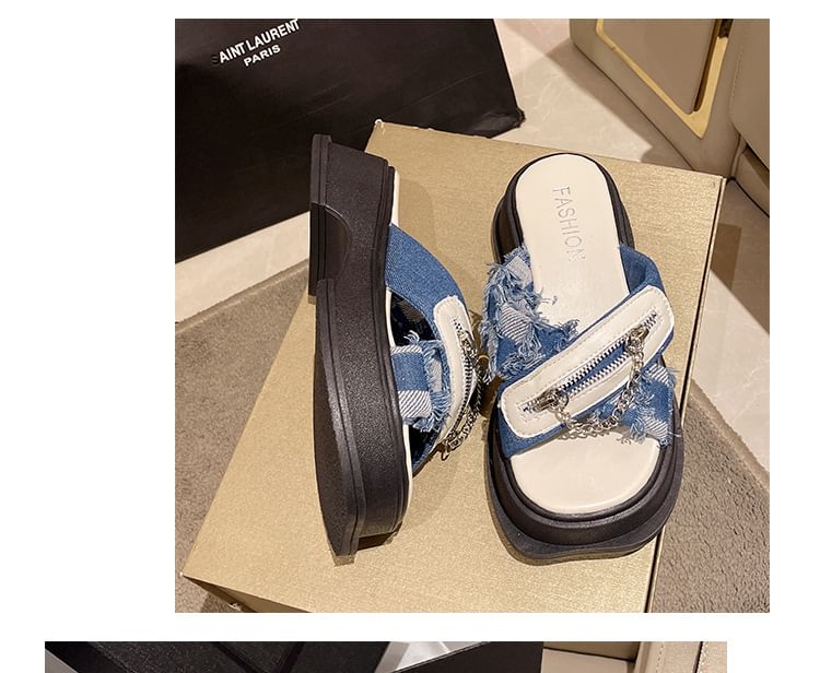 Chunky Sandals Cross Strap Detail Platform Chain Zipped Slide Heel