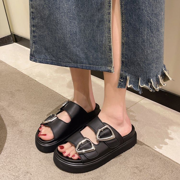 Slide Buckled Sandals Platform