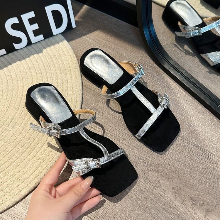 Sandals Slide Heel Strappy Chunky