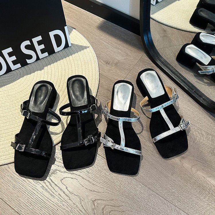 Sandals Slide Heel Strappy Chunky
