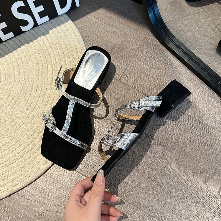 Sandals Slide Heel Strappy Chunky