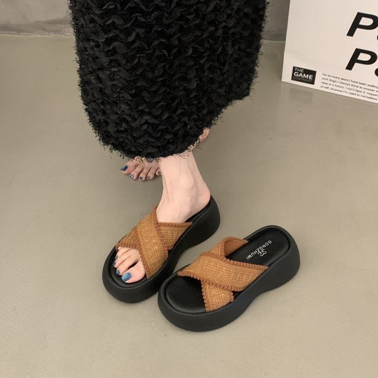 Slide Strap Cross Sandals Platform