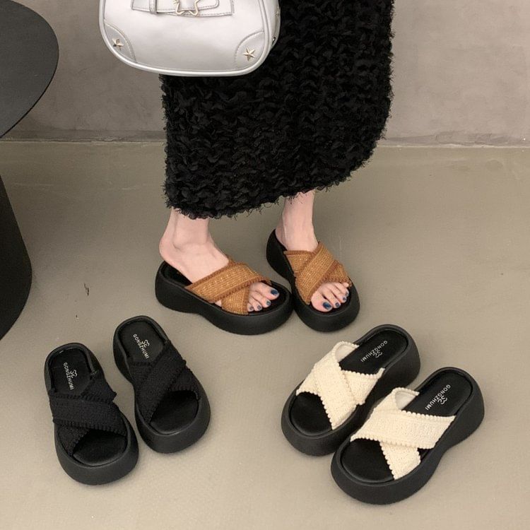 Slide Strap Cross Sandals Platform