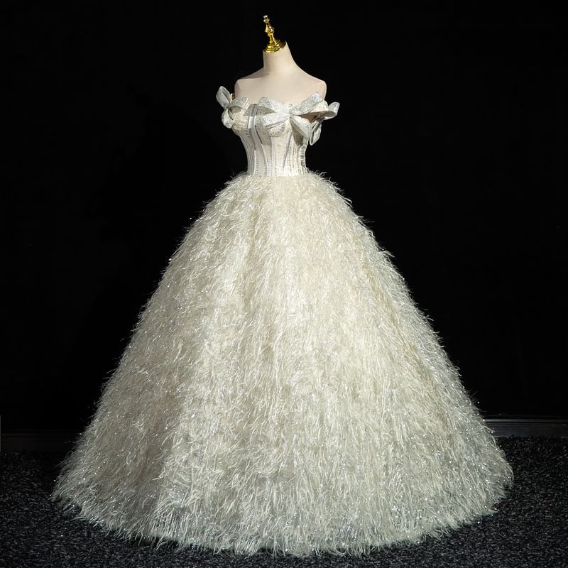 Fringed Gown Corset Ball Glitter Bow Strapless Accent