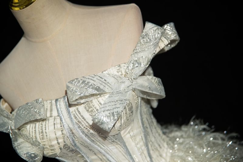 Fringed Gown Corset Ball Glitter Bow Strapless Accent