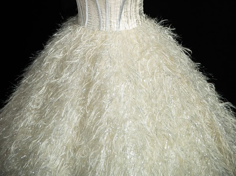 Fringed Gown Corset Ball Glitter Bow Strapless Accent