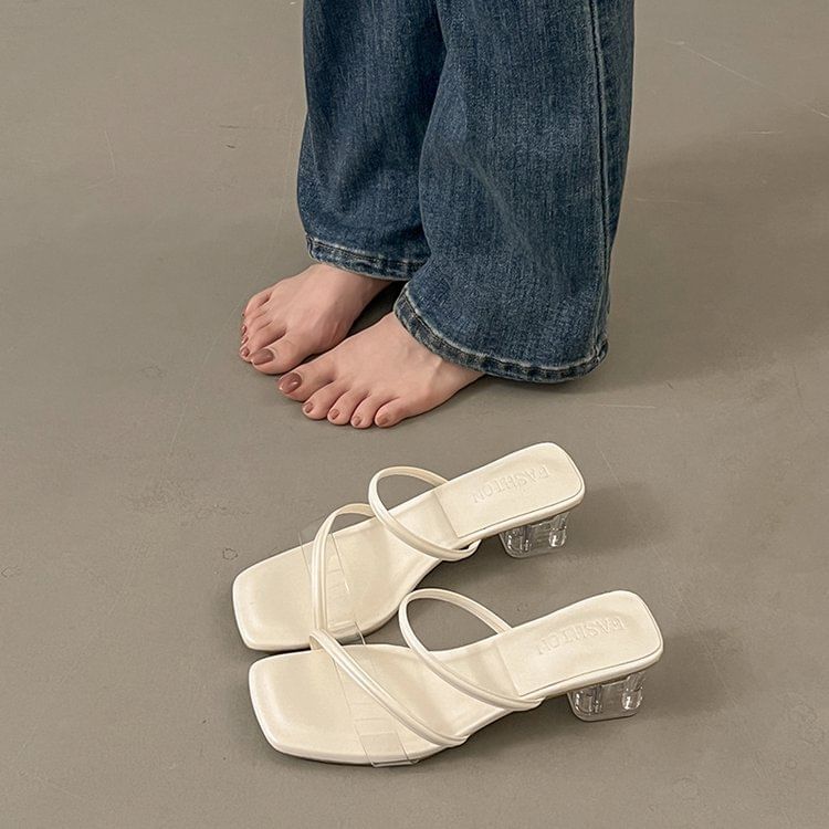 Heel PVC Slide Low Toe Square Sandals