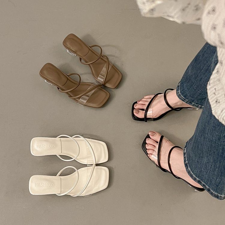Heel PVC Slide Low Toe Square Sandals