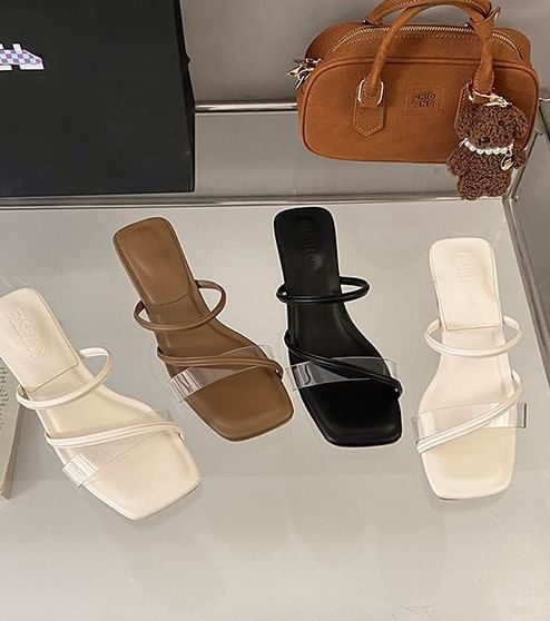 Heel PVC Slide Low Toe Square Sandals