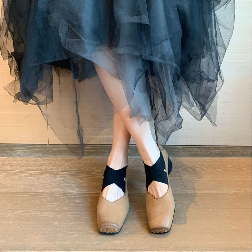 Square Strap Cross Heel Pumps Mary Toe Chunky Jane