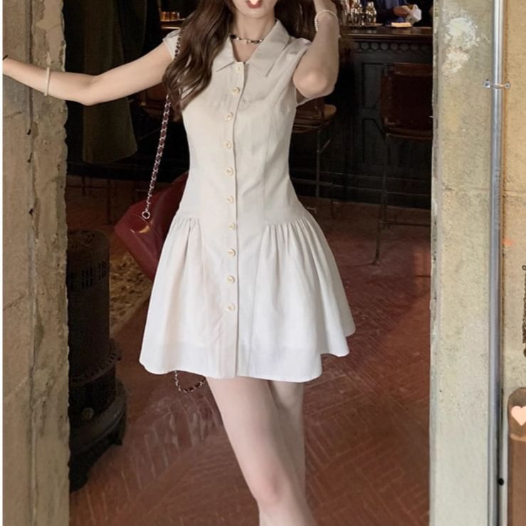 Shirt Plain Mini Short-Sleeve Dress A-Line