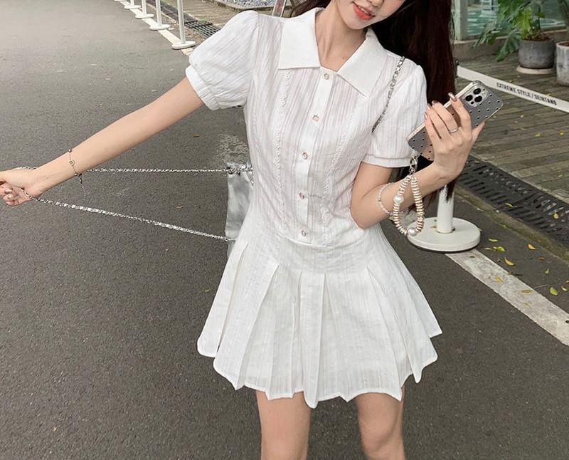 Dress Mini Short-Sleeve Shirt Pleated Plain