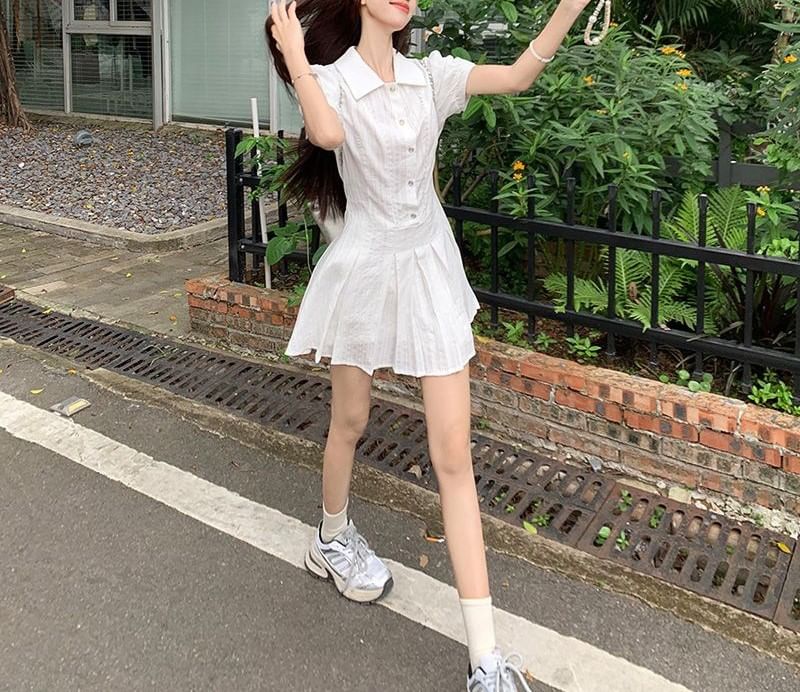 Dress Mini Short-Sleeve Shirt Pleated Plain