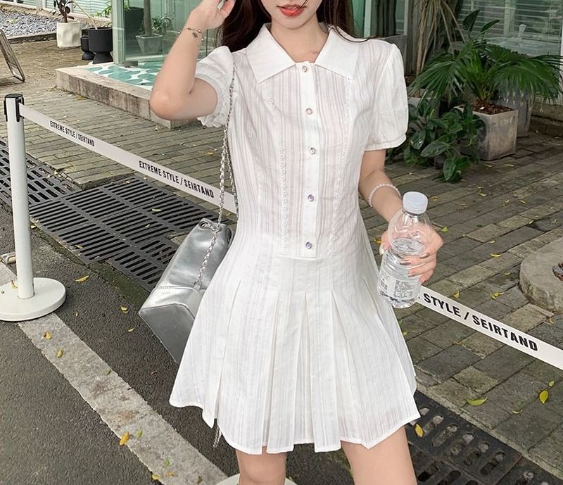 Dress Mini Short-Sleeve Shirt Pleated Plain