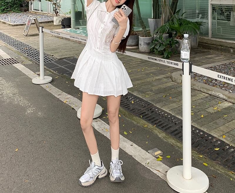 Dress Mini Short-Sleeve Shirt Pleated Plain