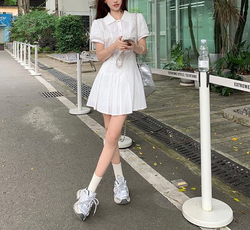 Dress Mini Short-Sleeve Shirt Pleated Plain