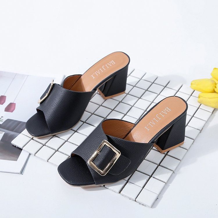 Buckled Heel Chunky Sandals Slide