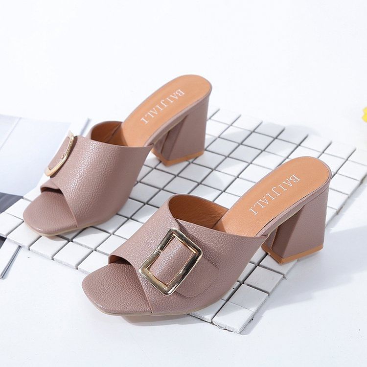 Buckled Heel Chunky Sandals Slide