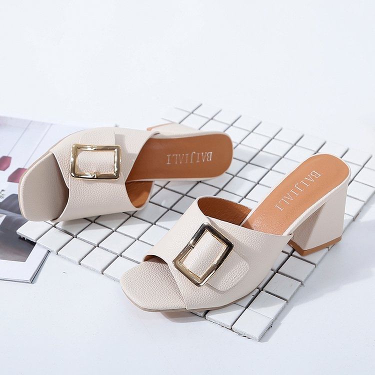 Buckled Heel Chunky Sandals Slide