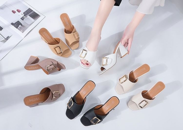Buckled Heel Chunky Sandals Slide